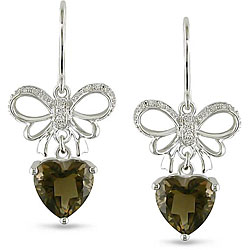 10k White Gold Smokey Quartz and Diamond Accent Earrings