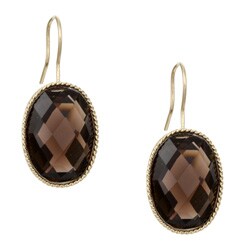 14K Yellow Gold Quilt Cut Smokey Quartz Earrings
