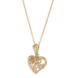 14k Yellow Gold over Sterling Silver CZ Quinceanera Heart Necklace