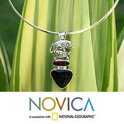 Sterling Silver Carnelian and Pyrite 'Elephant' Brooch Choker (Indonesia)