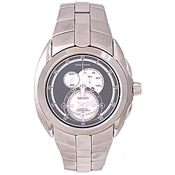 Seiko Men's Kinetic Arctura Chronograph Black Dial Steel Watch.