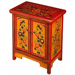Red and Yellow Tibetan End Table/ Storage Cabinet (China)