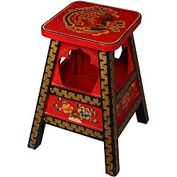 Red and Black Gold-trim Tibetan Stool/ End Table (China)