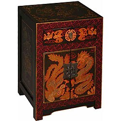 Wood Red and Gold Dragon-Phoenix End Table/ Cabinet (China)