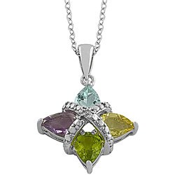 Sterling Silver Multi-gemstone/ Diamond Accent Star Necklace
