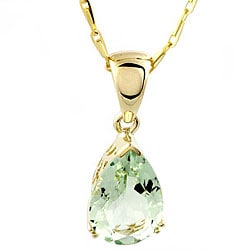 14k Yellow Gold Green Amethyst Teardrop Necklace