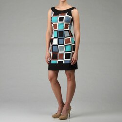 Connected Apparel Women's Square Print Twill Dress