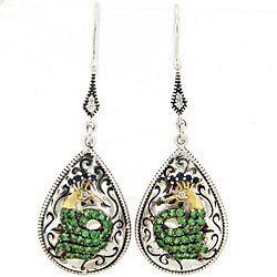 Meredith Leigh Silver Tsavorite, Sapphire and Diamond Earrings