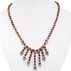 Silver Flower Tiger's Eye Bead Necklace (Thailand)