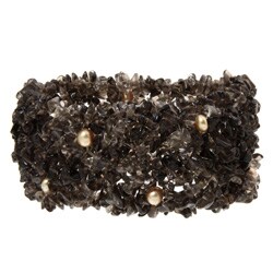Smokey Quartz Chip and Freshwater Pearl Stretch Bracelet (5.5-6 mm)