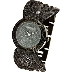 Manhattan Deluxe Women's Black Mesh Bracelet Crystal Watch