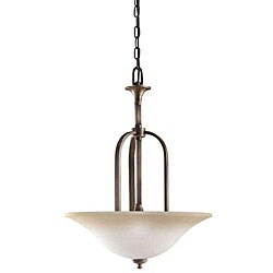 Vintage Brass Etched Glass 3-light Inverted Pendant Light
