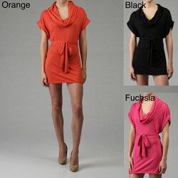 Nice Wear Women's Cowl Neck Belted Mini Dress