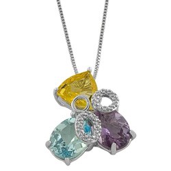 Sterling Silver Multi-gemstone Diamond Accent Necklace
