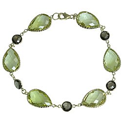 14k Yellow Gold Smokey Quartz and Lemon Quartz Bracelet