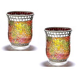 Crackle Glass and Tiles Mosaic Hurricane Candle Holders (Set of 2)