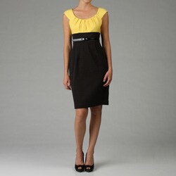 London Times Women's Yellow/ Black Colorblock Dress