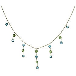 10k Yellow Gold Dangling Blue Topaz and Peridot Necklace