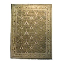 Indo Hand-knotted Green Wool Kashan Rug (9' x 12')