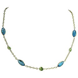 14k Yellow Gold Blue Topaz and Peridot Necklace