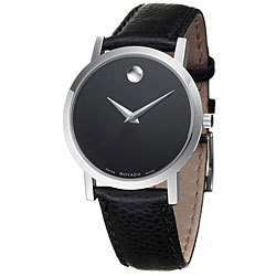 Movado Women's Museum Stainless Steel Case Black Leather Strap Watch