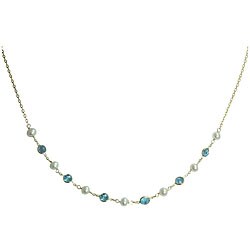 14k Yellow Gold Pearl and Blue Topaz Necklace (4 mm)