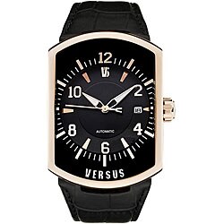 Versus Men's Automatic Rose Goldtone Case Black Leather Strap Watch