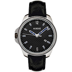 Versus Men's Black Dial Black Leather Strap Watch