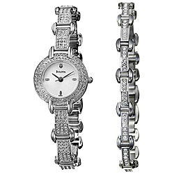 Bulova Stainless Steel Swarovski Crystals Women's Watch with Braceclet