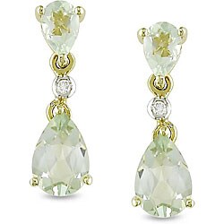 10k Yellow Gold Green Amethyst and Diamond Earrings