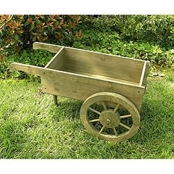 Handcrafted Cedar Wood Olive Green Pushcart Planter