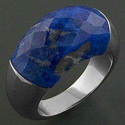Handcrafted Stainless Steel Faceted Lapis Lazuli Ring (China)