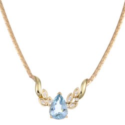 14k Yellow Gold Aquamarine and 1/5ct TDW Diamond Necklace (H, SI1)