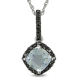 10k Gold Aquamarine and 1/6ct TDW Black Diamond Necklace