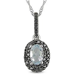 10k Gold Aquamarine and 1/6ct TDW Black Diamond Necklace