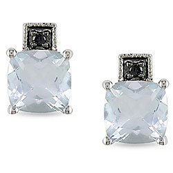 10k Gold Aquamarine and Black Diamond Earrings