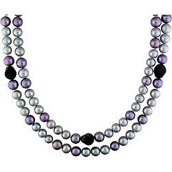 Multi-colored Freshwater Pearl and Onyx Endless Necklace (9-10 mm)