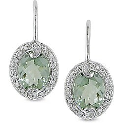 10k Gold Green Amethyst and 1/8ct TDW Diamond Earrings (H-I, I2-I3)