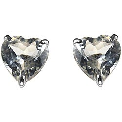 10k White Gold Heart-cut Aquamarine Stud Earrings