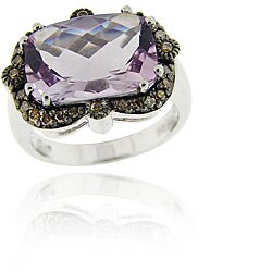 Sterling Silver Amethyst and 1/3ct TDW Champagne Diamond Ring