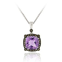 Sterling Silver Amethyst and 1/4ct TDW Champagne Diamond Necklace