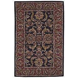 Hand-tufted India House Navy/ Burgundy Wool Rug (3'6 x 5'6)