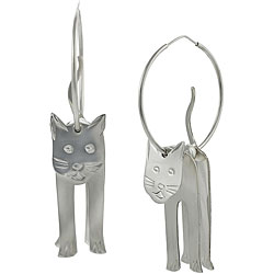Sterling Silver 3D Cat Hoop Earrings