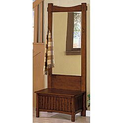 Oak Finish Hallway Bench with Mirror