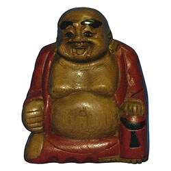 Wood-carved Happy Buddha Figurine (Thailand)