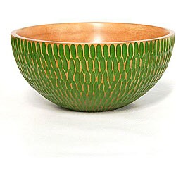Hand-carved Mango Wood Green Bowl (Thailand)