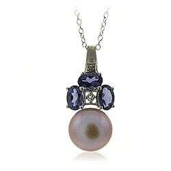 Sterling Silver Freshwater Pearl, Iolite and Topaz Necklace (10-11 mm)