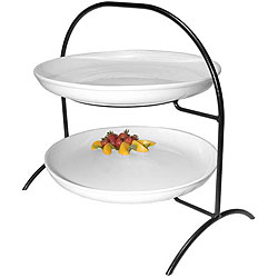 Black Prestige Porcelain Large Round Tiered Platter