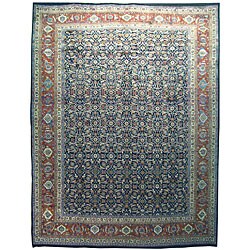 Persian Tabriz Hand-knotted Navy Wool Herati Rug (9'6 x 12'6)