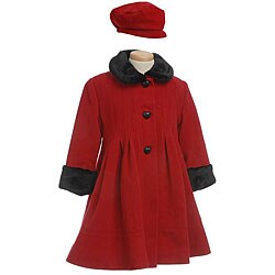 Rothschild Girl's Wool Pleated Coat with Faux Fur Trim